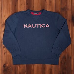 Nautica Navy/Red Embroidered Crewneck‎ Pullover Sweater — XL